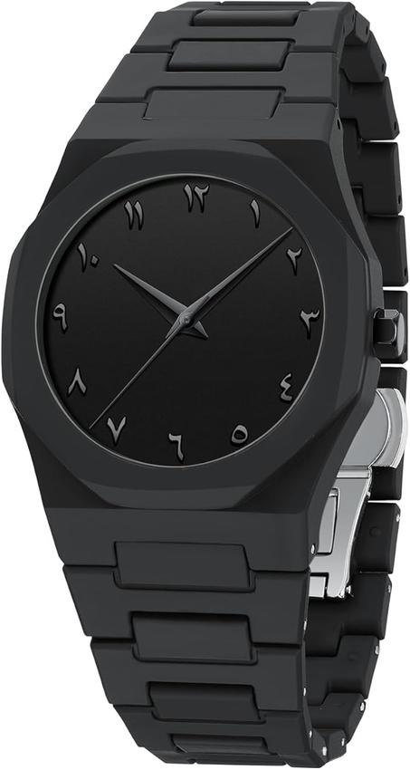 ساعة يد انالوج بعقارب كوارتز من السيليكون للرجال نيبوسي رسمية رياضية مقاومة للماء الستانلس ستيل مع تقويم بمينا أسود