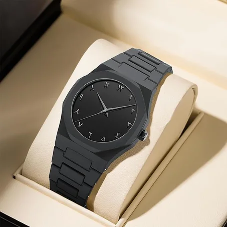 ساعة يد انالوج بعقارب كوارتز من السيليكون للرجال نيبوسي رسمية رياضية مقاومة للماء الستانلس ستيل مع تقويم بمينا أسود