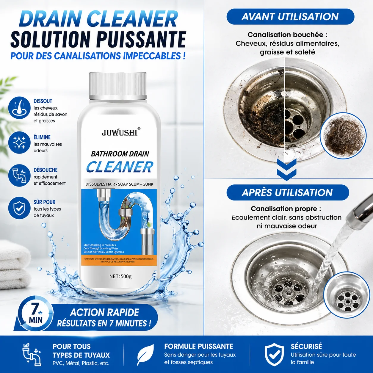 Déboucheur Puissant pour Évier et Toilettes, Poudre Nettoyante pour Canalisations de Qualité Supérieure (copy)