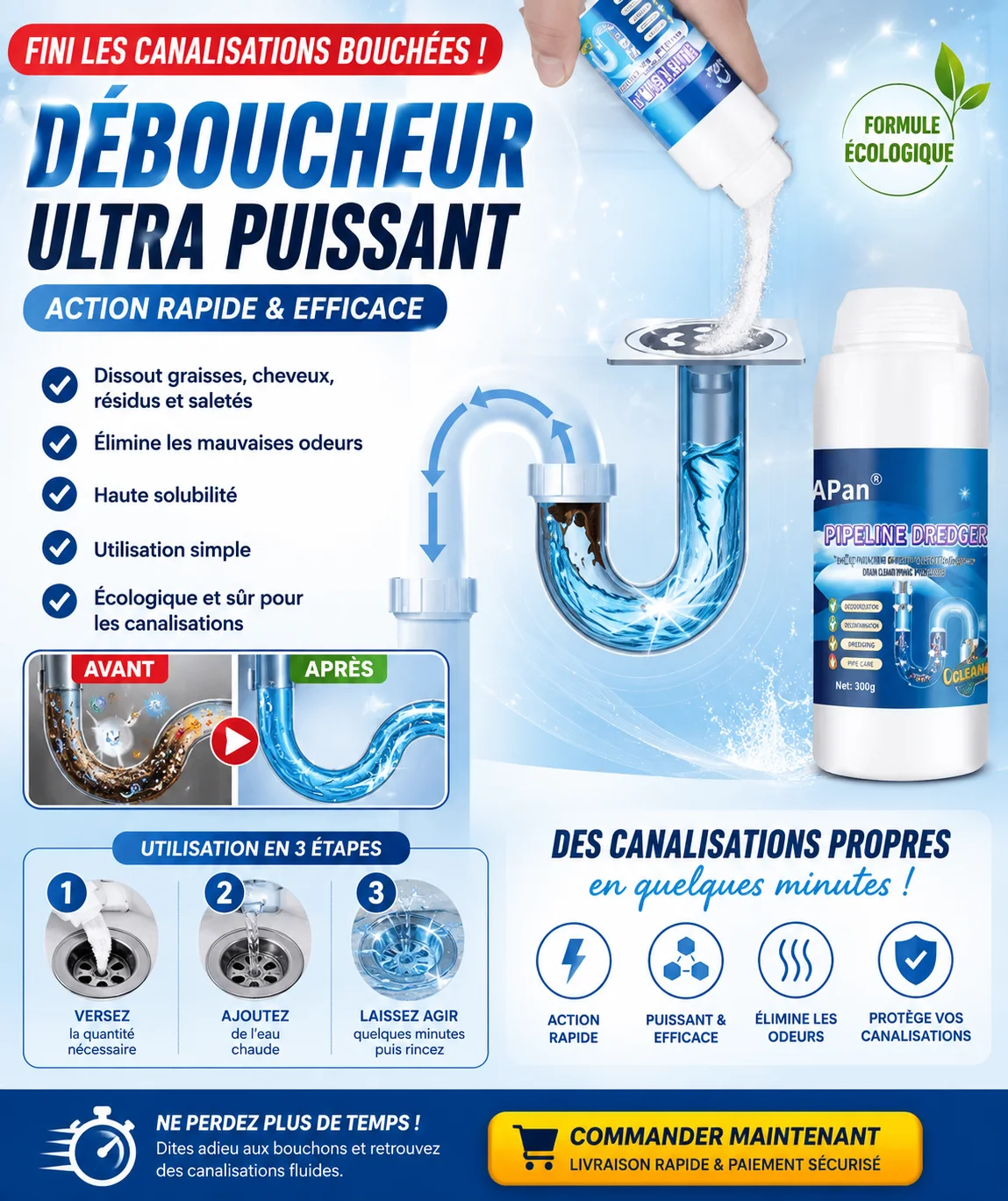 Déboucheur Puissant pour Évier et Toilettes, Poudre Nettoyante pour Canalisations de Qualité Supérieure (copy)
