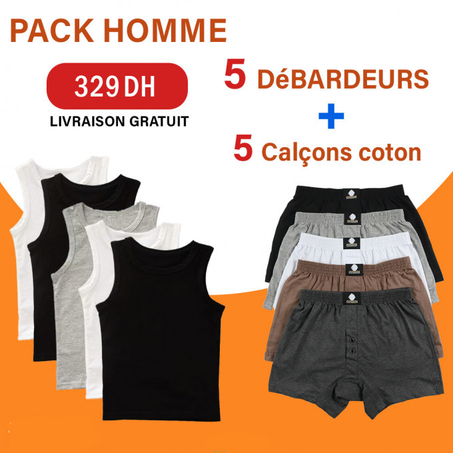 Pack : 5 Débardeurs + 5 Caleçons ESPIRO 100% Coton