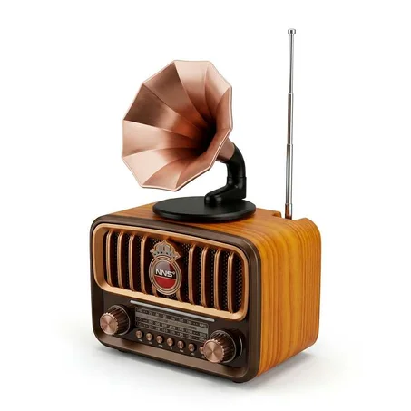 راديو غرامافون خشبي Vintage – بلوتوث + راديو FM + منفذ USB وكارت ميموري