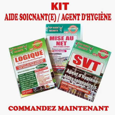 KIT 03 DOCUMENTS « TOP GUIDE REUSSITE » : AIDE SOIGNANT(E) ET AGENT D’HYGIENE (FONCTION PUBLIQUE) A 10 000 FCFA au lieu de 30 000 FCFA. LIVRAISON ET EXPEDITION PARTOUT EN COTE D’IVOIRE