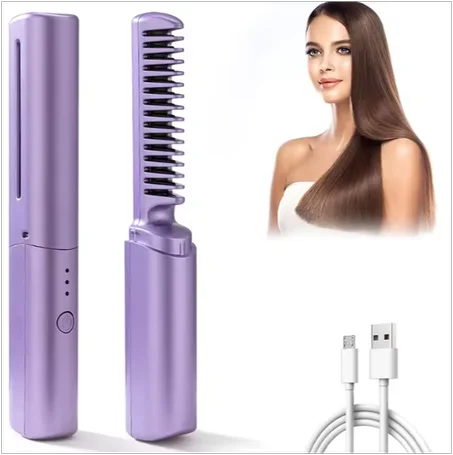 فرشاة تمليس الشعر المحمولة بدون أسلاك – بتقنية التيتانيوم والأيونات السالبة