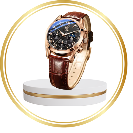 ساعة OLEVS رجالية فاخرة – متعددة الوظائف، تصميم كلاسيكي بسوار جلدي
