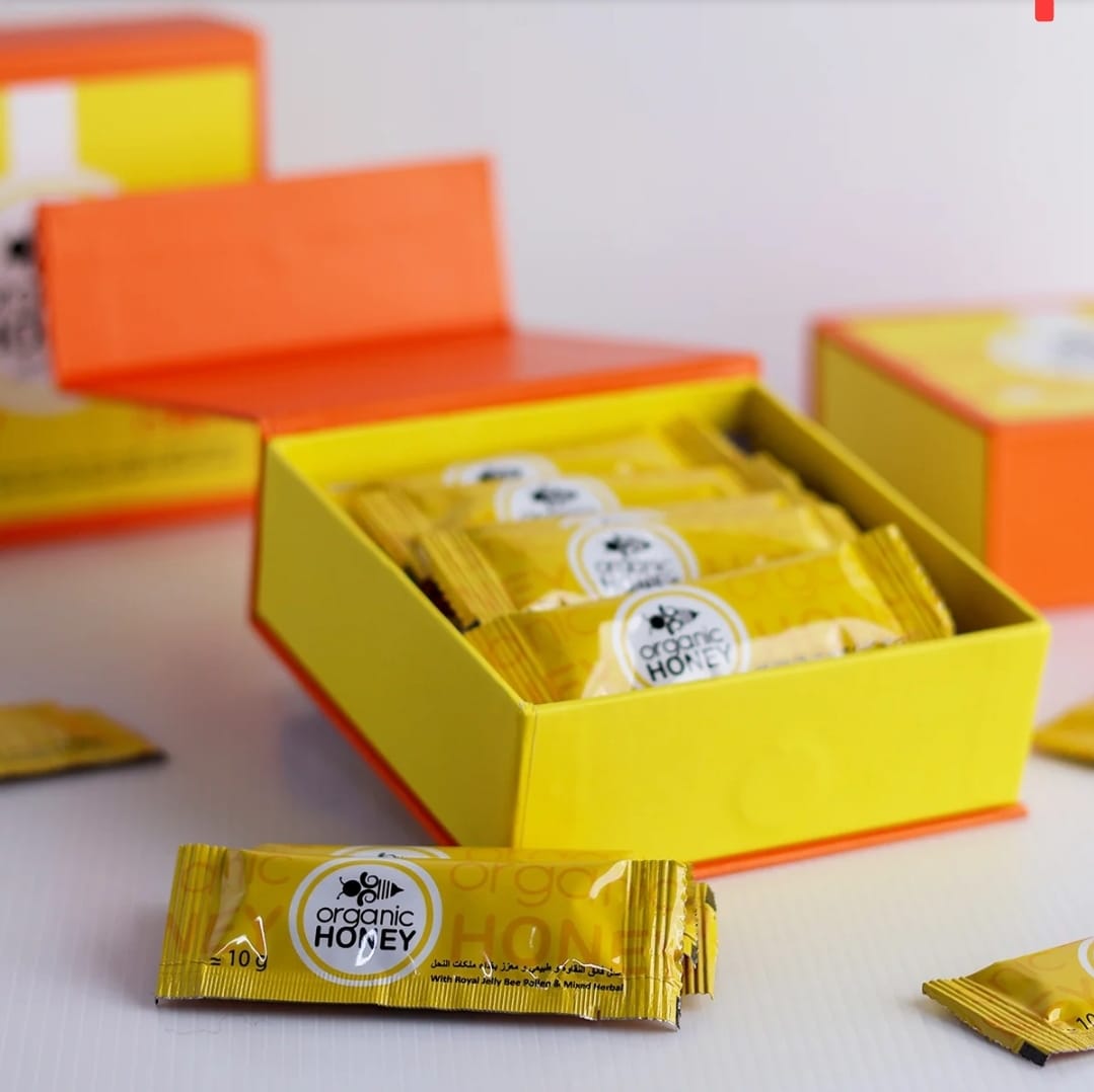 عسل عضوي مع حبوب لقاح النحل الطبيعية وأعشاب مختلطة نقية  ORGANIC HONEY (24 sachets/10g)