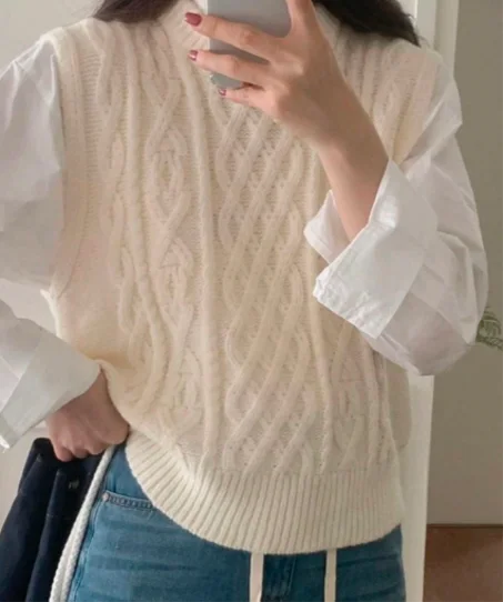 Retro Y2K Brown Knit Sleeveless Sweater Vest