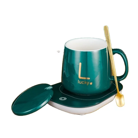 كأس مع ملعقة و مسخن كهربائي من السيراميك