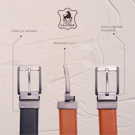 Ceinture Double face 2 en 1 100% Cuir Véritable