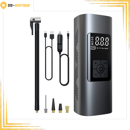 ضاغط هواء صغير للسيارة - قابل لإعادة الشحن مع شاشة LED ونفخ تلقائي