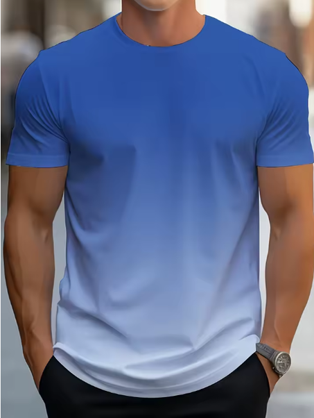 تي شيرت كاجوال بأكمام قصيرة ورقبة دائرية للرجال، ملابس بنمط وثيقة متدرجة، قابلة للتنفس، للأنشطة الخارجية، ملابس الشارع، الصيف