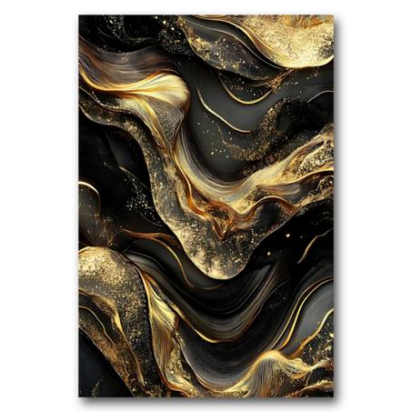 Tableau Abstrait Marbre Or et Noir