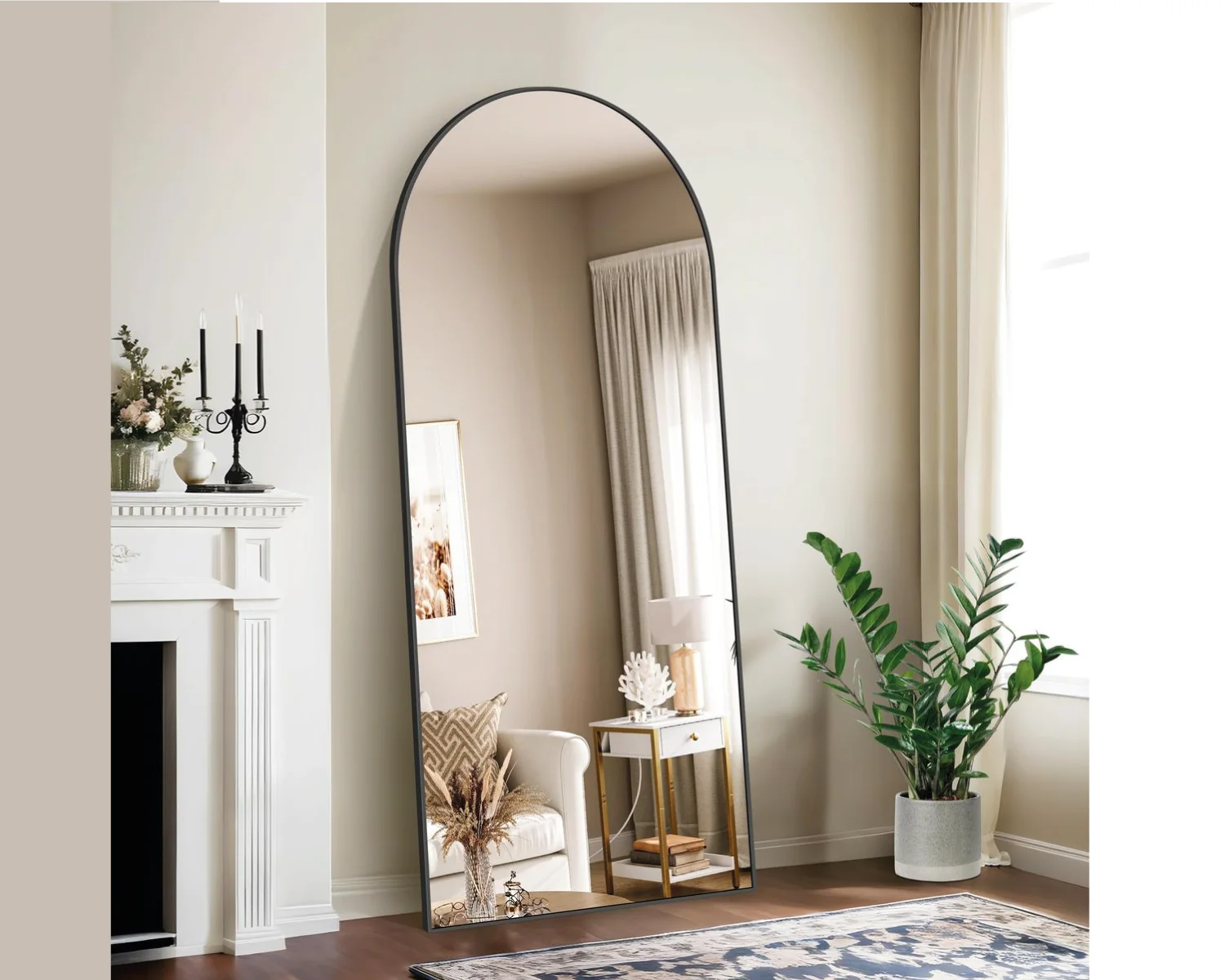مرآة أرضية مقوّسة بطول كامل – تصميم عصري مع إطار  باللون الأسود أو الذهبي