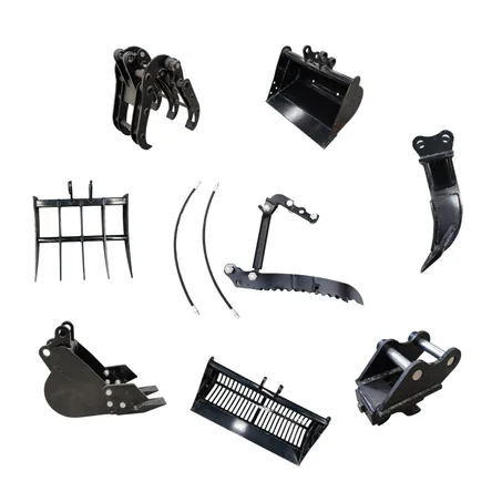 8pcs Mini Excavator Attachments Narrow Bucket, Ripper Rake Auger Quick Hitch Kit