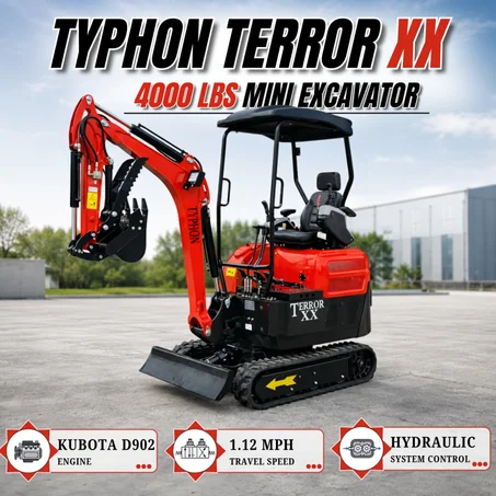 TYPHON TERROR XX 4000lbs Mini Excavator Kubota D902 Diesel Engine 3-Cylinder