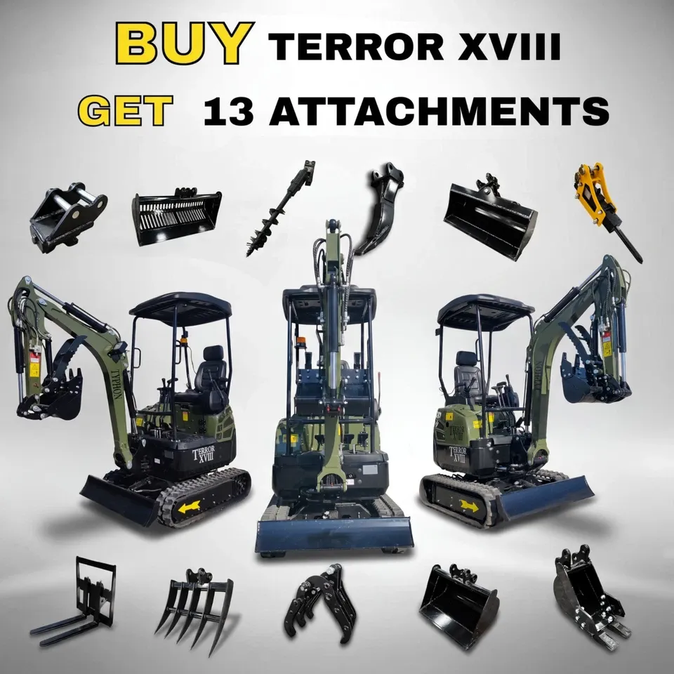Free Ship TYPHON TERROR XVIII 4000lb Mini Excavator Kubota D902 w 13 Attachment