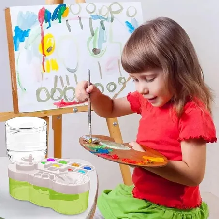 محطة رسم للأطفال مع مغسلة فرشات وباليت ألوان