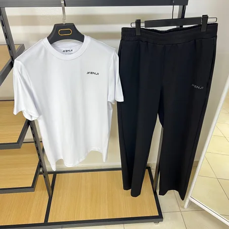 Ensemble Oversize ENJI 100% Coton – T-shirt Blanc & Pantalon Noir