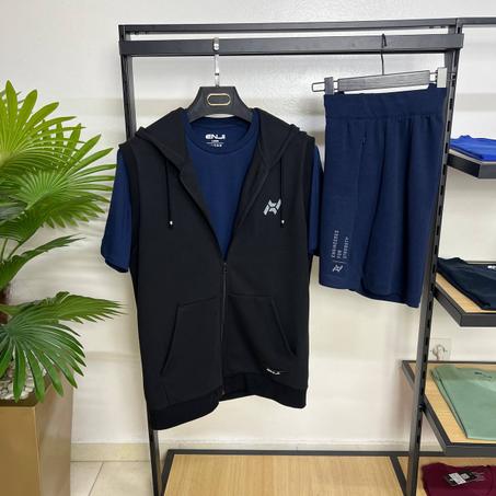 Pack 3 Pieces Ensemble Gilet Plus Short Et t-shirt Bleu Marine