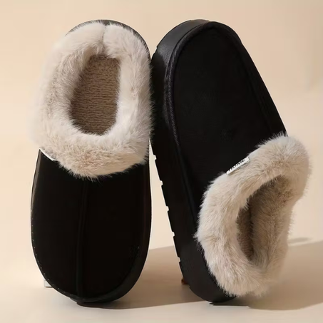 حذاء منزلي أسود شتوي دافئ للنساء