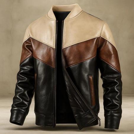 Veste en cuir pour homme à blocs de couleur