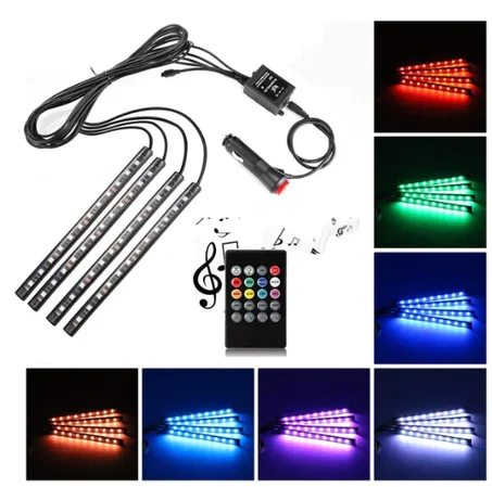 كابل ضوء السيارة المتغير اللون ، يتضمن جهاز تحكم عن بعد لاسلكي