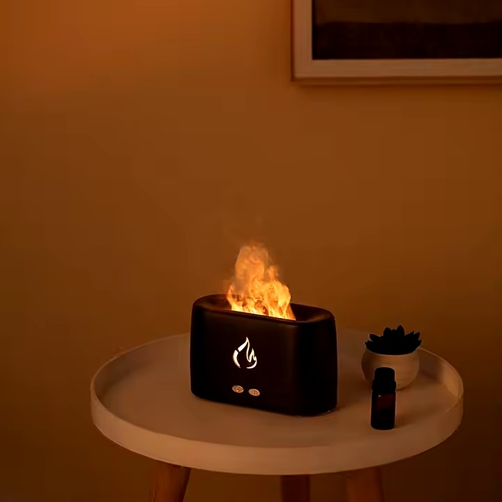 جهاز توزيع العطور بتأثير اللهب و الضباب - Flame Essential Oil Diffuser (Black)
