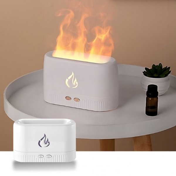 جهاز توزيع العطور بتأثير اللهب و الضباب - Flame Essential Oil Diffuser (White)