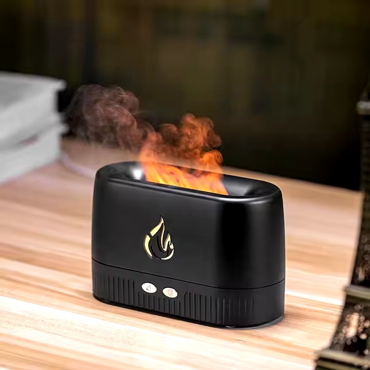 جهاز توزيع العطور بتأثير اللهب و الضباب - Flame Essential Oil Diffuser (Black)