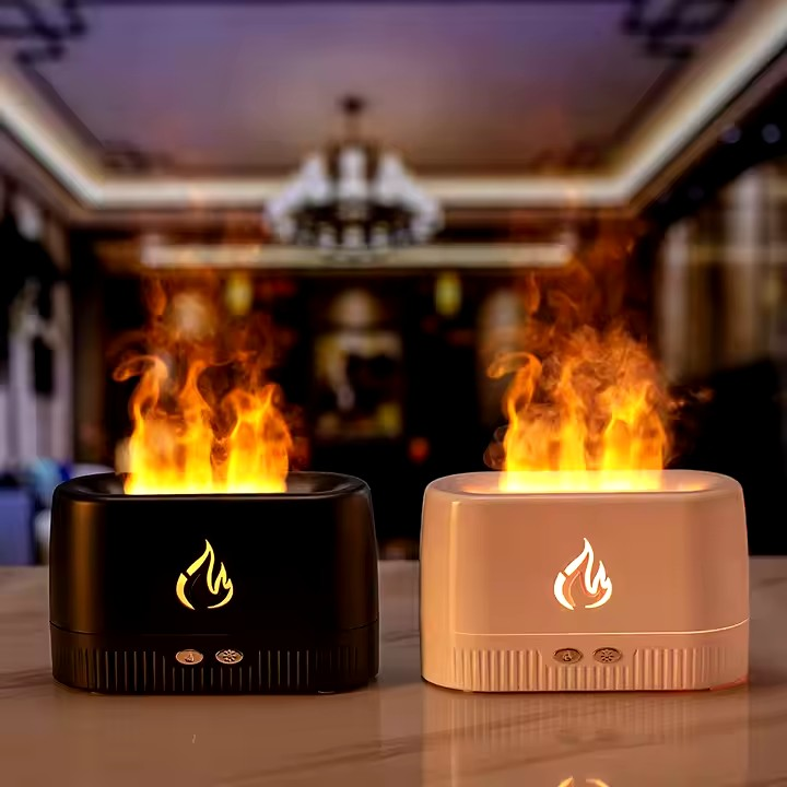 جهاز توزيع العطور بتأثير اللهب و الضباب - Flame Essential Oil Diffuser (Black)
