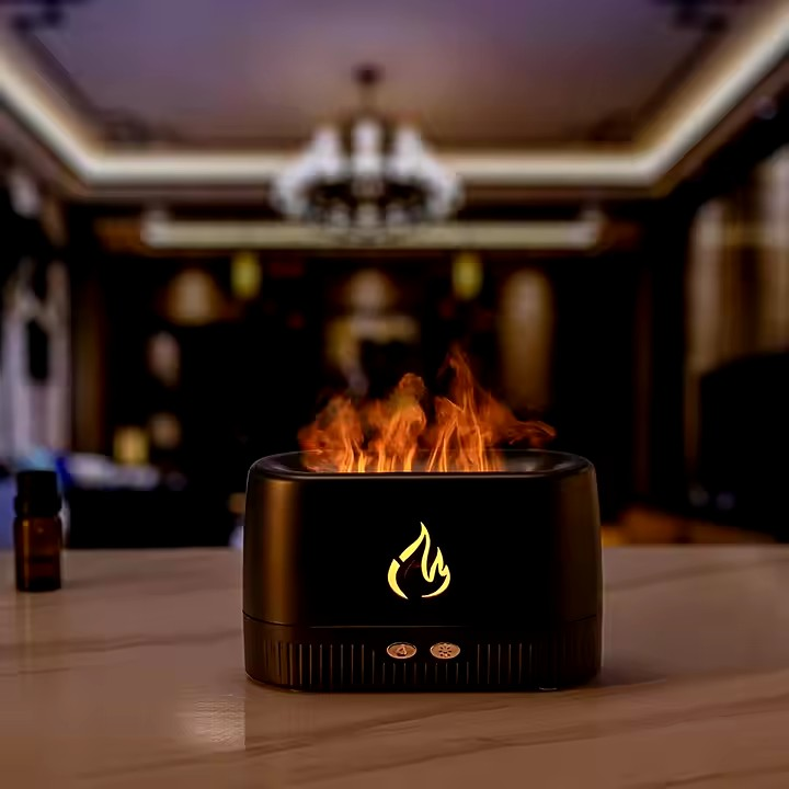 جهاز توزيع العطور بتأثير اللهب و الضباب - Flame Essential Oil Diffuser (Black)