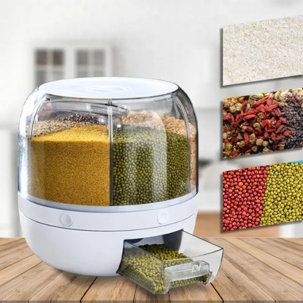 موزع الحبوب الدوار°360 ستة أقسام - Rotating 360° Food Container