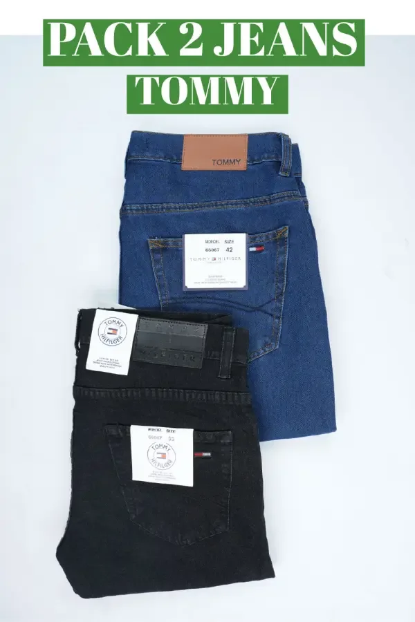 2 Jeans Tommy Bleu & Noir casual, chics et élégants Ref-GT022NV