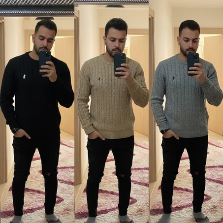 Pack 3 Pulls Ralph col rond en coton 100% Ref-RD91L03 ( Gris + Noir + Beige Foncé  )