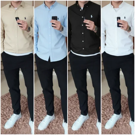 Pack de 4 Chemises Ralph En pur Coton Ref-Pck122330 ( Noir + Blanche + Beige + Bleu ciel )