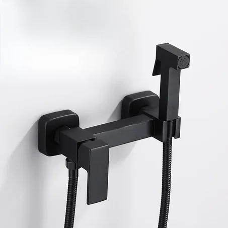 Kit Douche Hygiénique en Laiton Noire – Robinet Bidet avec Spray Eau Chaude et Froide