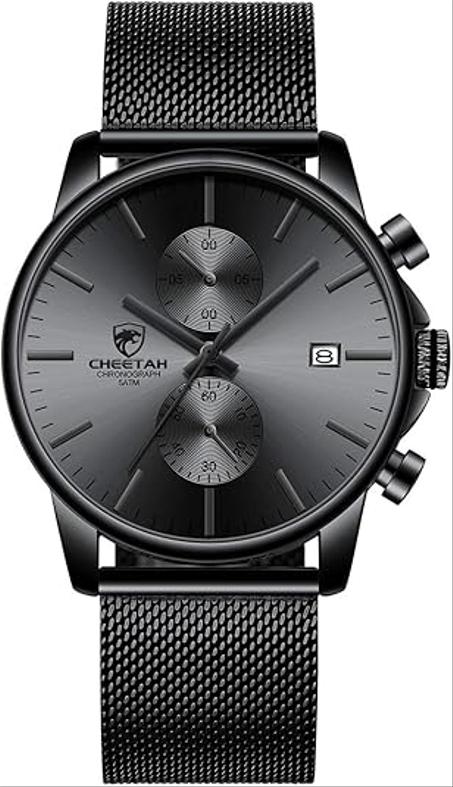 غولدن اور ساعة كرونوغراف عصرية انيقة وبسيطة كوارتز انالوج شبكية من الستانلس ستيل مقاومة للماء للرجال مع تاريخ تلقائي