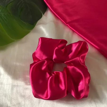 Chouchou en satin rose fushia large