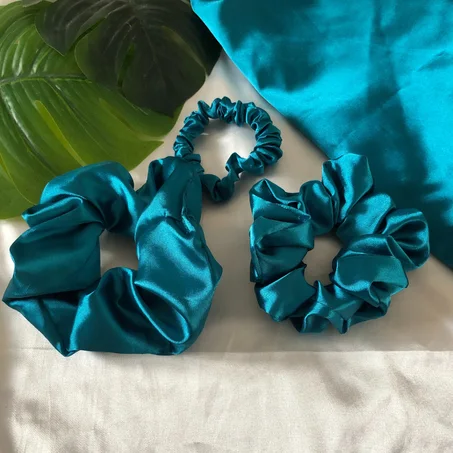 Chouchou en Satin vert turquoise