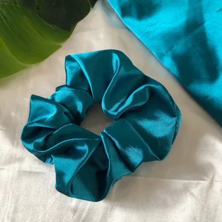 Chouchou en Satin vert turquoise Large