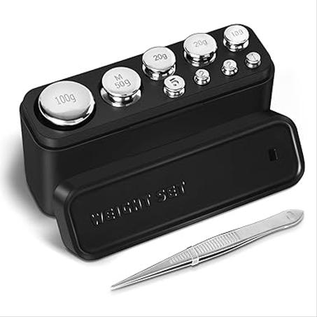 Fuzion Pesos de calibración de 7.41 oz, M1 Clase 9 PCS Juego de pesas de calibración de acero inoxidable, 0.04 oz 0.07 oz 0.18 oz 0.35 oz 0.71 oz 1.76 oz 3.53 oz peso de calibración con caja 