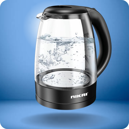 غلاية كهربائية بوعاء من الزجاج وهيكل زجاجي شفاف