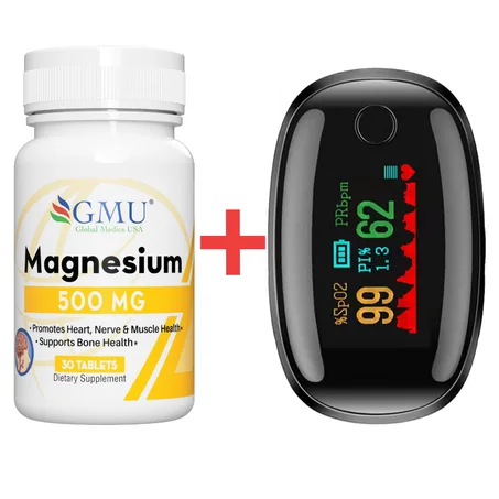 حبوب المغنيسيوم 500mg + جهاز قياس الأكسجين والنبض هدية