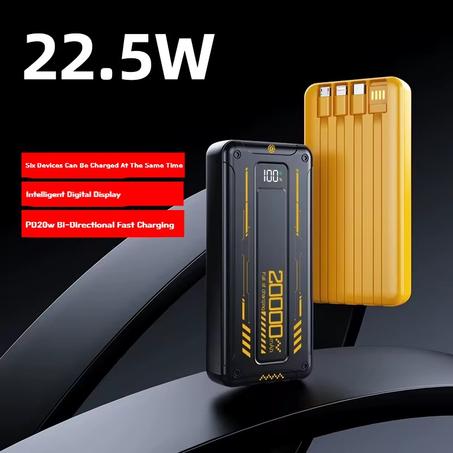 خازن الشحن السريع روكسون بقوة 20000 الف ملي أمبير، شحن سريع بقوة 22 وات، يحتوي على 3 منافذ شحن و 3 توصيلات لتوفير خيارات إضافيه للشحن🚀