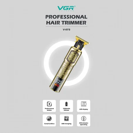 ماكينة قص وتهذيب الشعر  VGR V-073 Professional Hair Trimmer مع شاشة LED  للتشذيب الرجالي_ذهبي