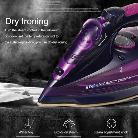 مكواة بخار 2✖️1لاسلكية من سوكاني ، مدمجة بخزان ماء بسعة 360 مل، قاعدة سيراميك غير لاصقة، تحكم متغير بالبخار، تنظيف ذاتي