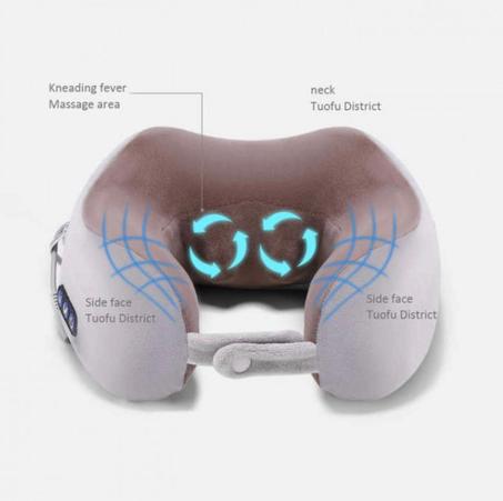 مخدة تدليك الكترونية على شكل حرف U، متعددة الاغراض وتصدر اهتزازات لتدليك الكتفين والركبة وتخفيف الام العضلات مع شاحنين ومنفذ USB
