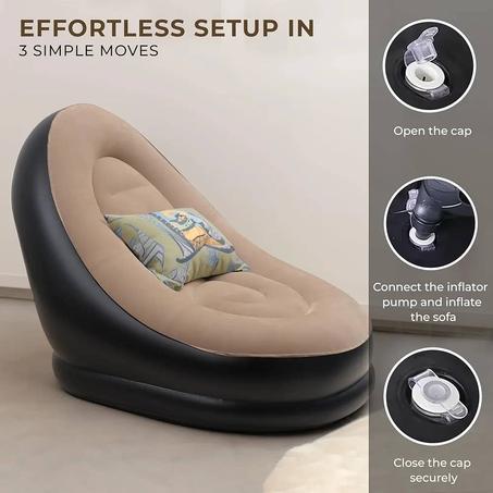 أريكة  قابلة للنفخ من ماركة Robustt للإسترخاء التام  قابل للنفخ مع مسند للقدمين، مادة متينة وخفيفة الوزن وقابلة للحمل، مثالية للمنزل والمكتب والتخييم