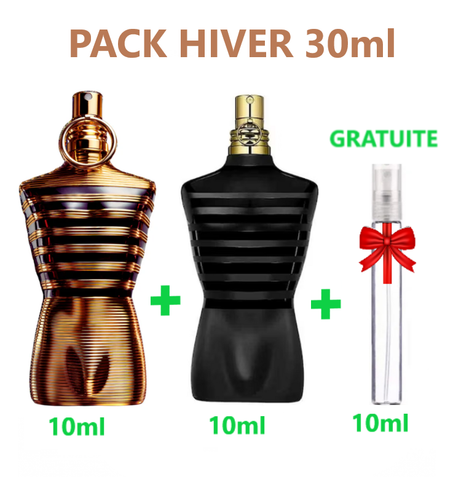 PACK Hiver 30 ml : 10ml JPG Le Male Le Parfum + 10ml  JPG Le Male Elixir + 10ml Cadeau Surprise