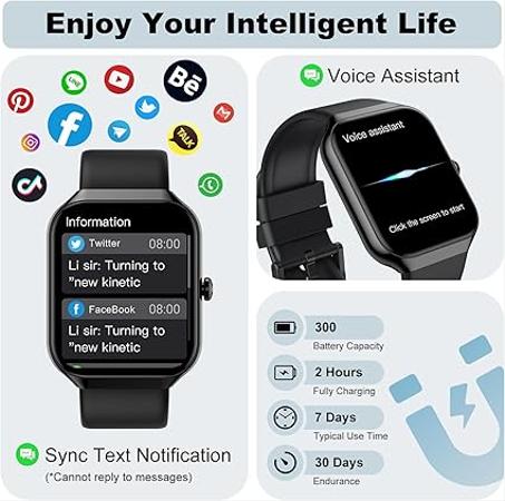 ساعة ذكية للرجال والنساء من فيمبوين 1.97 انش (رد/اجراء مكالمة)، مقاومة للماء  IP68 لتتبع اللياقة البدنية، اكثر من 100 وضع رياضي، مراقب معدل ضربات القلب والنوم وعداد خطوات، ساعات ذكية